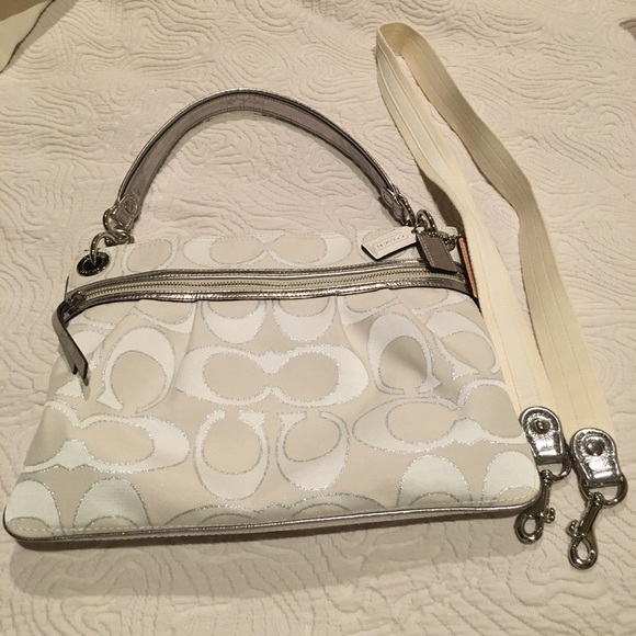 Coach Bags Coach White Silver Crossbody Fabric Bag Nwot Poshmark
